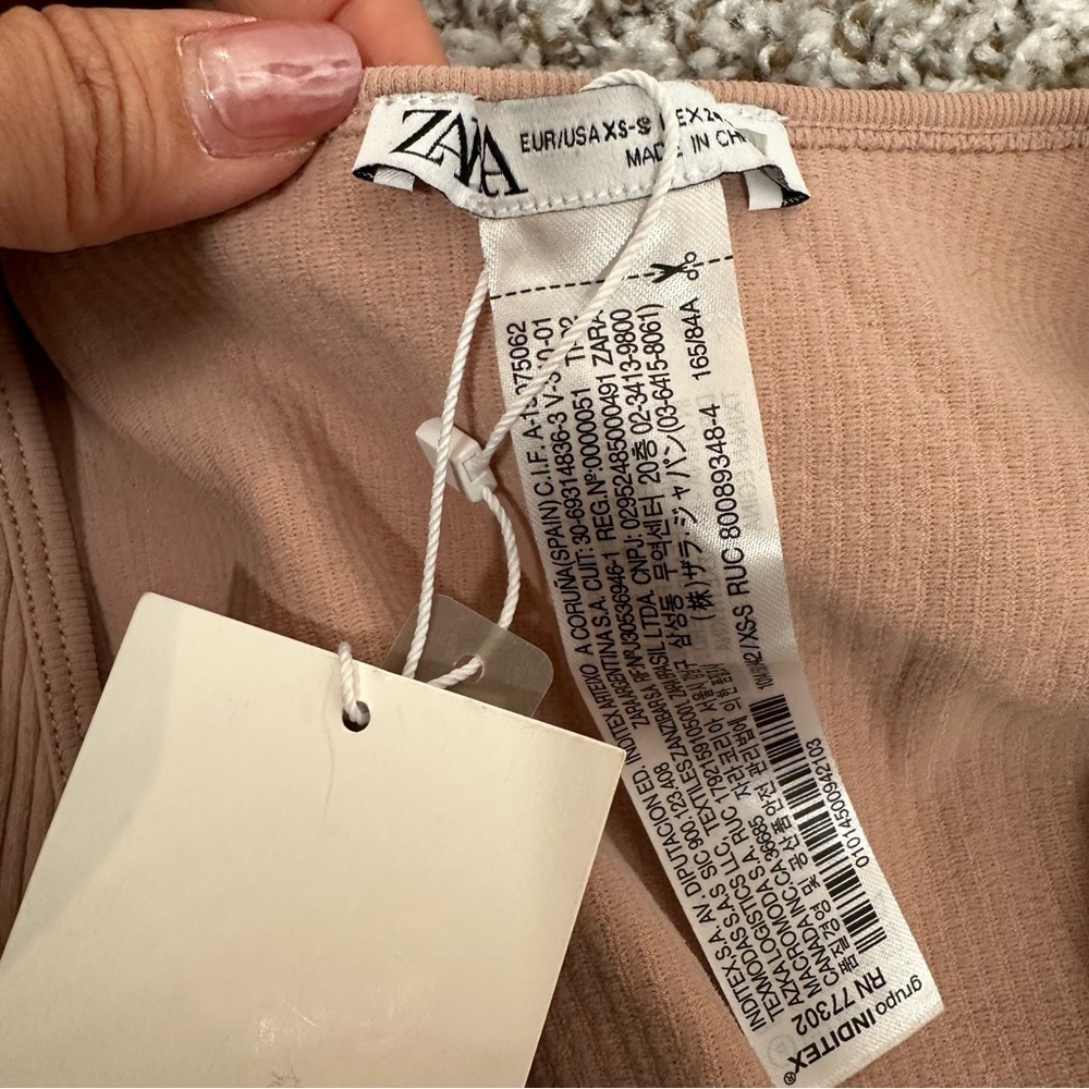 NWT Zara Blushed Pink Ribbed Crop Tie Top - Picture 4 of 7